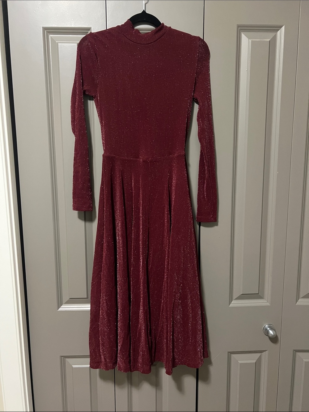SHEIN Sparkle Long-Sleeve Midi Dress in Wine Red